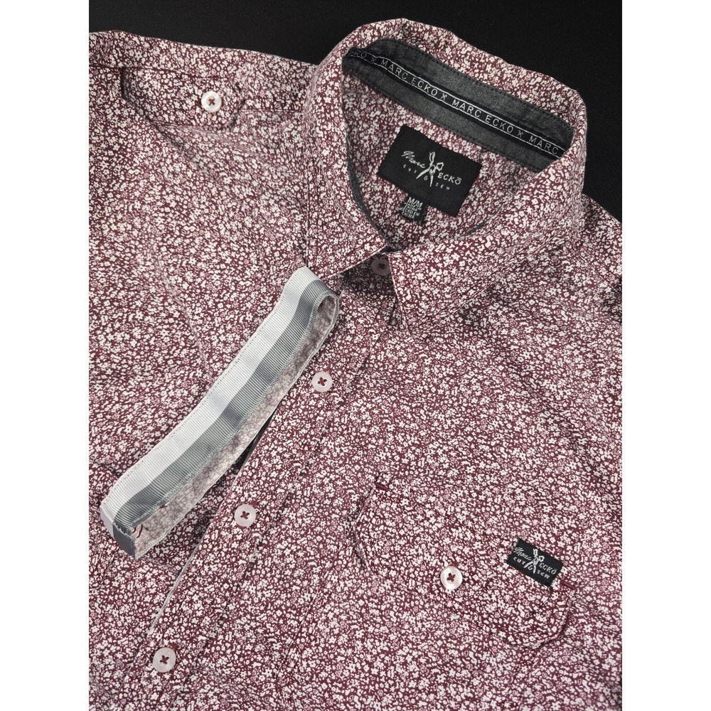 Marc Ecko Cut & Sew Mens Floral Button Down Shirt Maroon Short Sleeve 68V06090 M